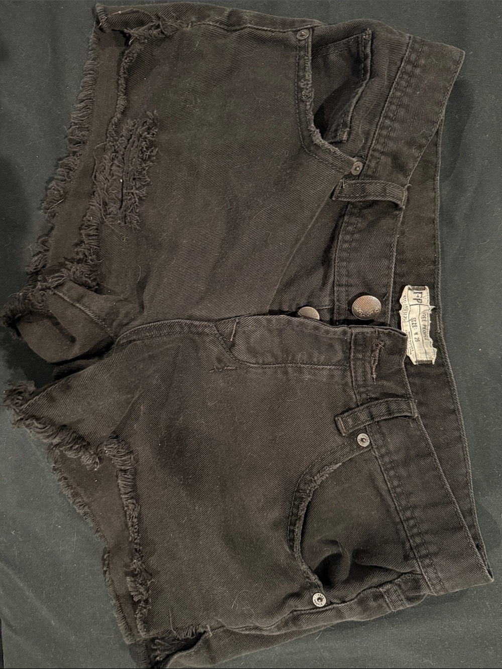 Free People Black Distressed Ankle-Length Denim Shorts